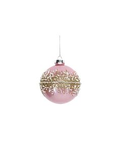 Gisela Graham Pink Glass Ball w Crushed Glitter Band
